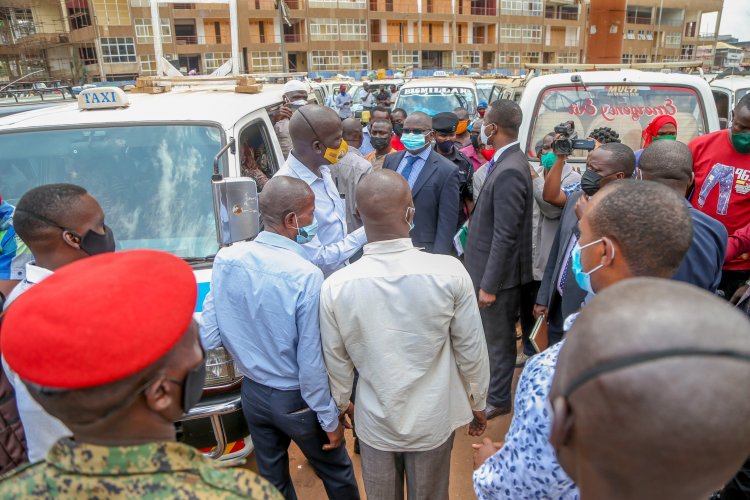 Minister Kabuye cautions taxi operators on SOPs compliance as KCCA donates them sanitization materials