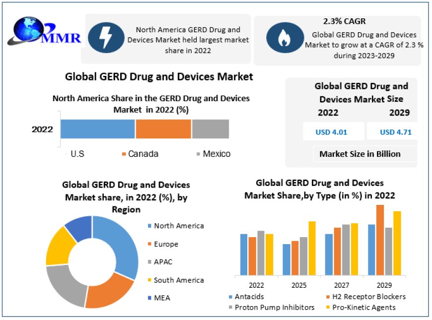 GERD Drug and Devices Market is expected to generate a revenue of US$ 4.71 Bn. by 2029, Globally, at 2.3% CAGR.