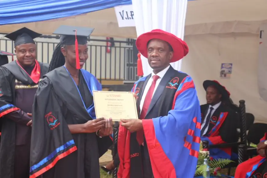 The Chancellor UTAMU Dr. Patrick Bitature confers degrees, diplomas to graduates at the 9th graduation