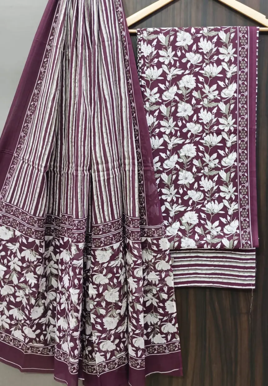 Designer Hand Block Print Pure Cotton Suit with Cotton Mulmul