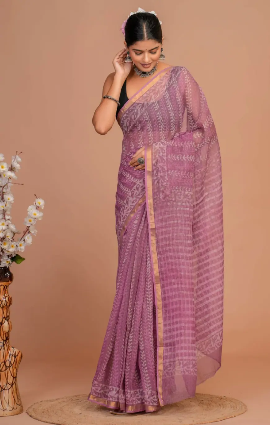 Buy Designer Hand Block Printed Kota Doriya Silk Saree Online