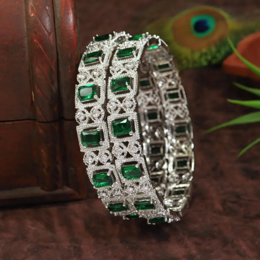 Find Stylish Emerald Green American Diamond Bangles Online