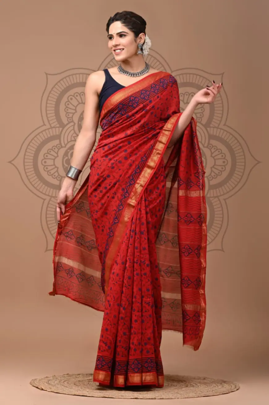 Buy Designer Hand Block Printed Chanderi Silk Saree Online