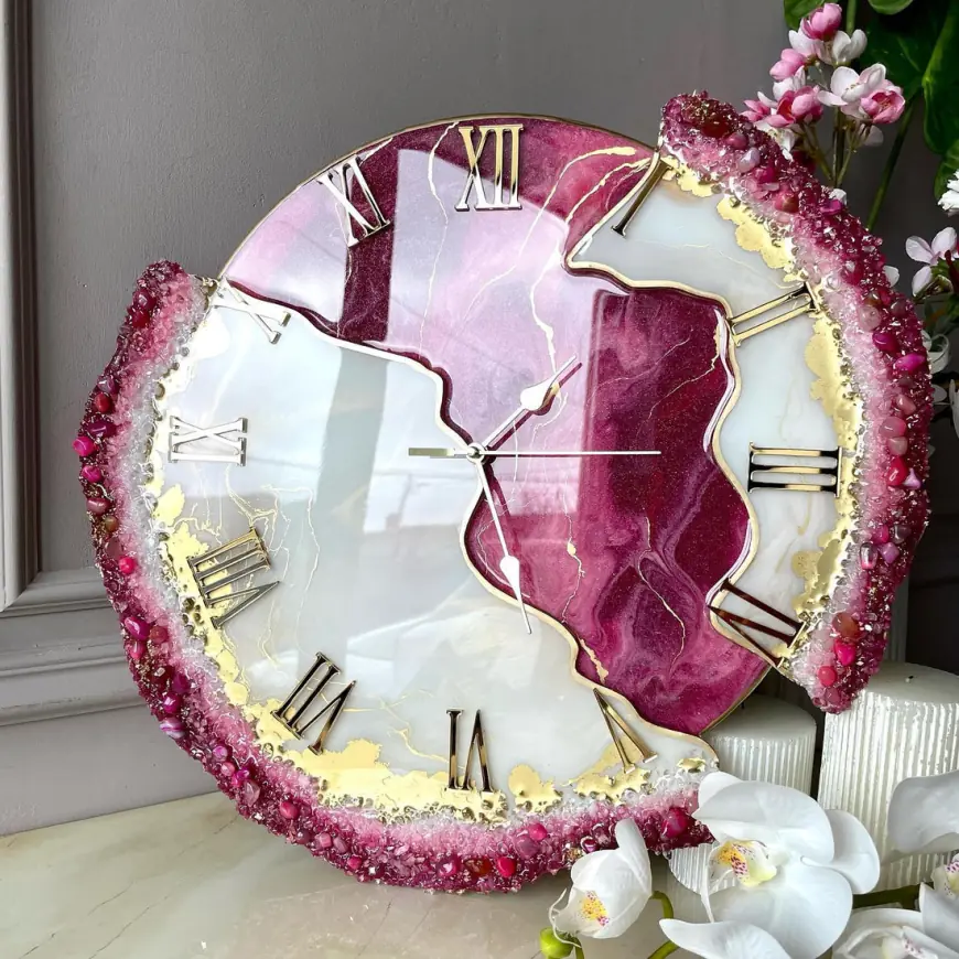 Buy Luxury Bubblegum Pink Resin Wall Clock – Custom Craft