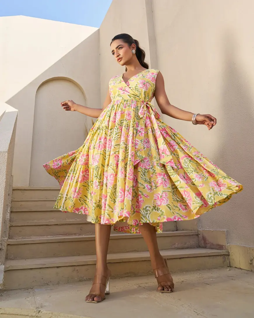 Buy Handblock Tiered Dresses for Women - Guleri