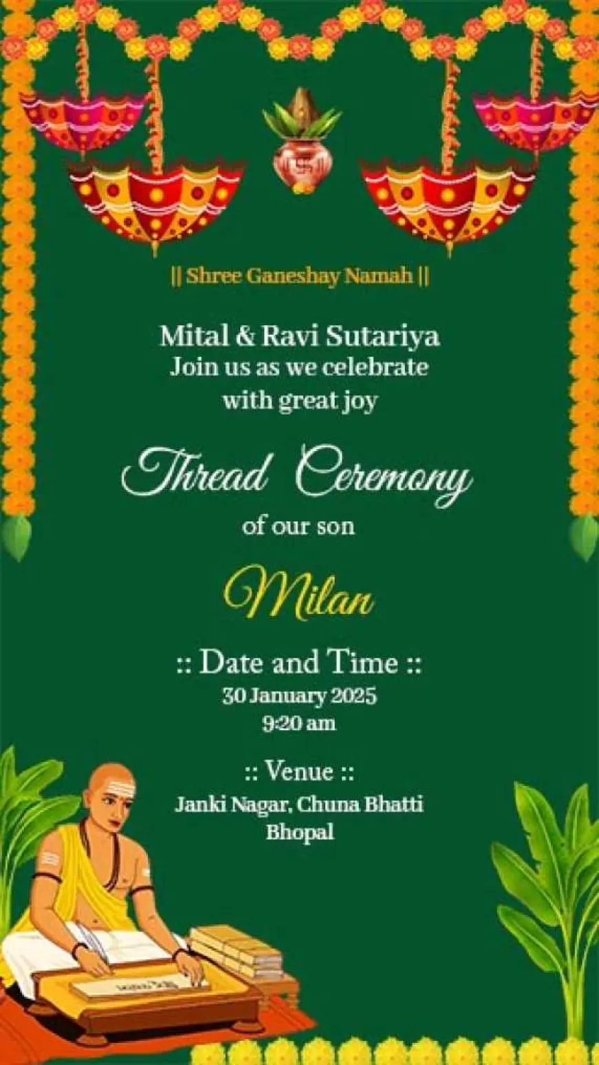 Sacred Thread Ceremony Invitation Card Ideas