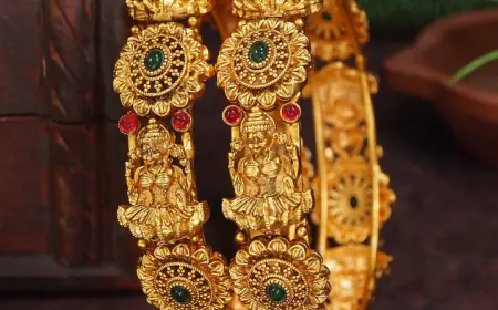 Shop Exquisite Brass Temple Bangles with Goddess Lakshmi Motif Online