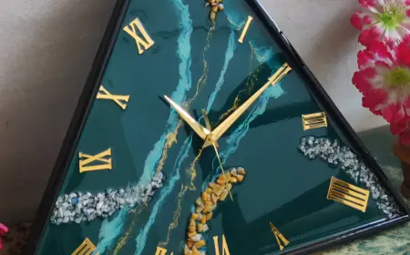 Buy Shiny Triangle Green Resin Wall Clock with Golden Roman Numbers 27 Inches