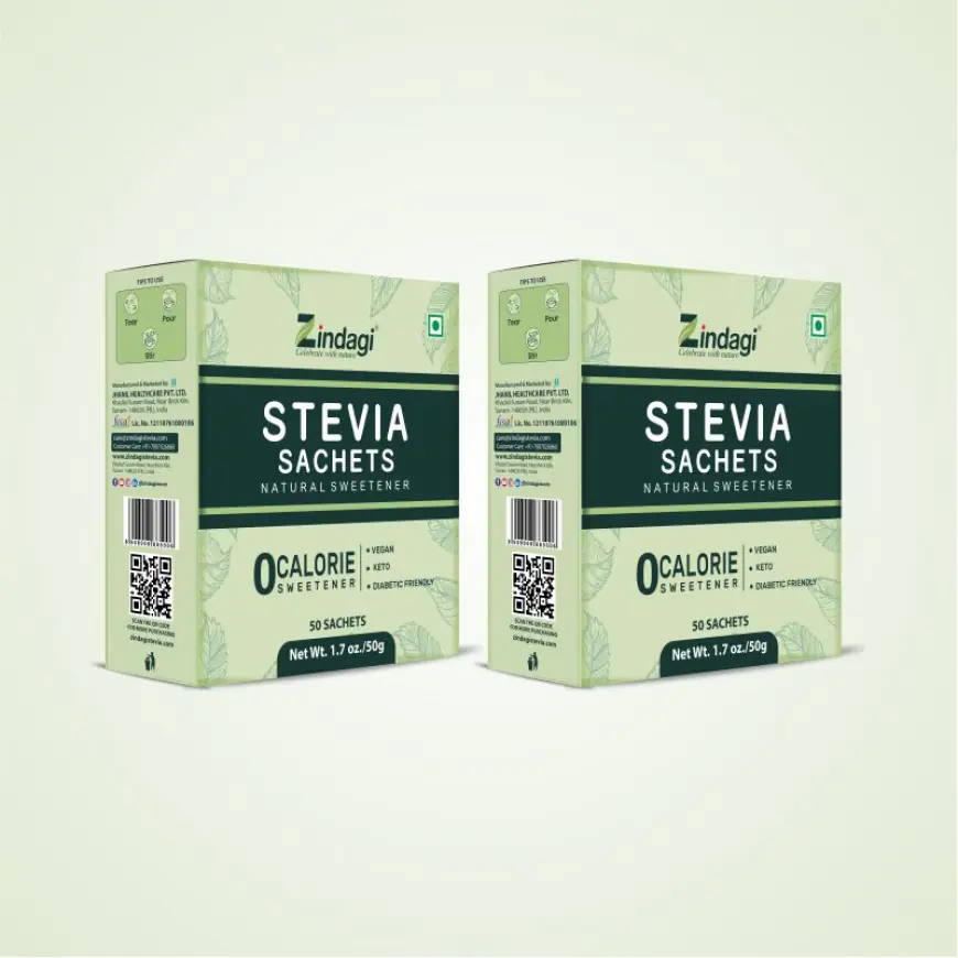 Zindagi Stevia 50X2 Sachets | Natural Stevia Sweetener Pack