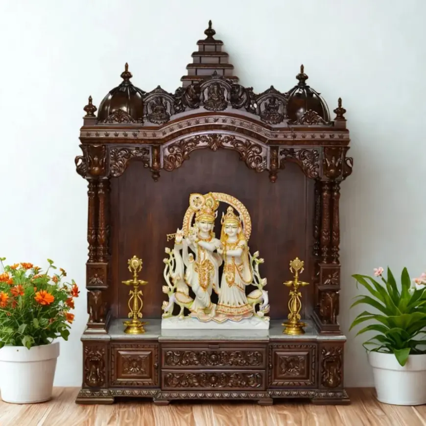 Handcrafted Wooden Mandir for Home – Elegant Pooja Temple with Storage