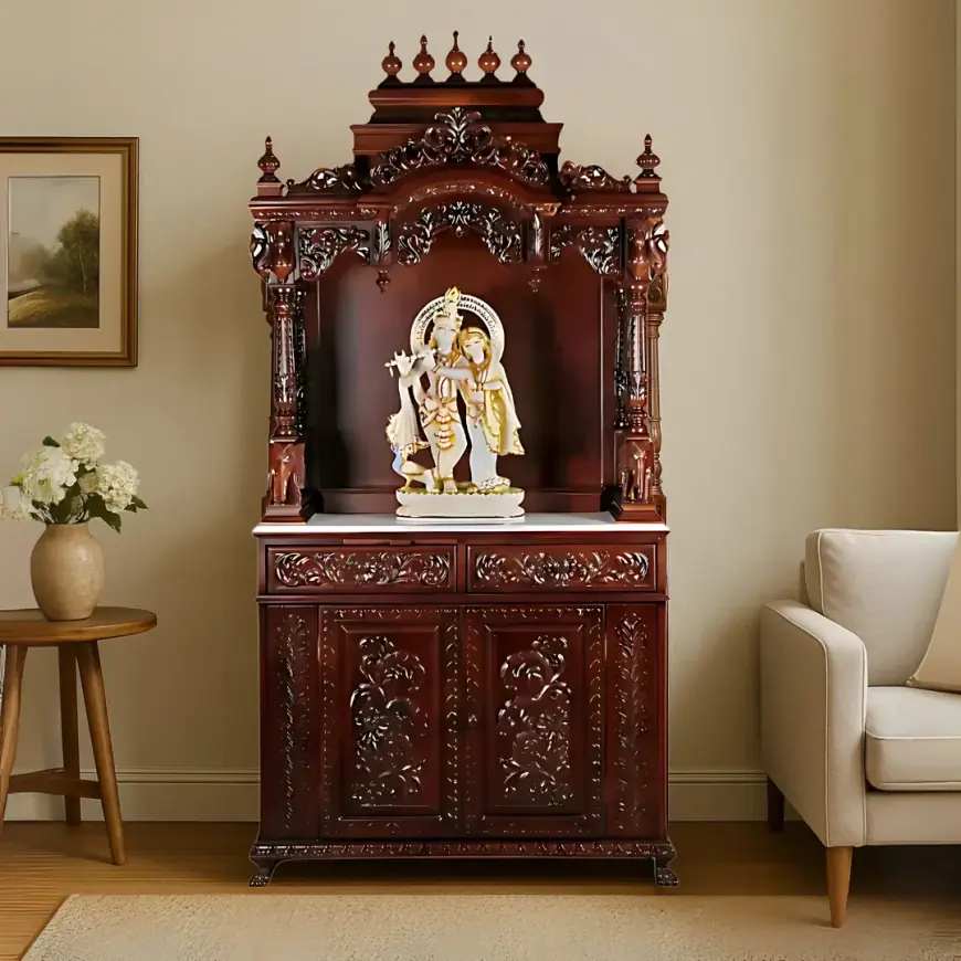 Handcrafted Wooden Mandir for Home – Elegant Pooja Temple with Storage