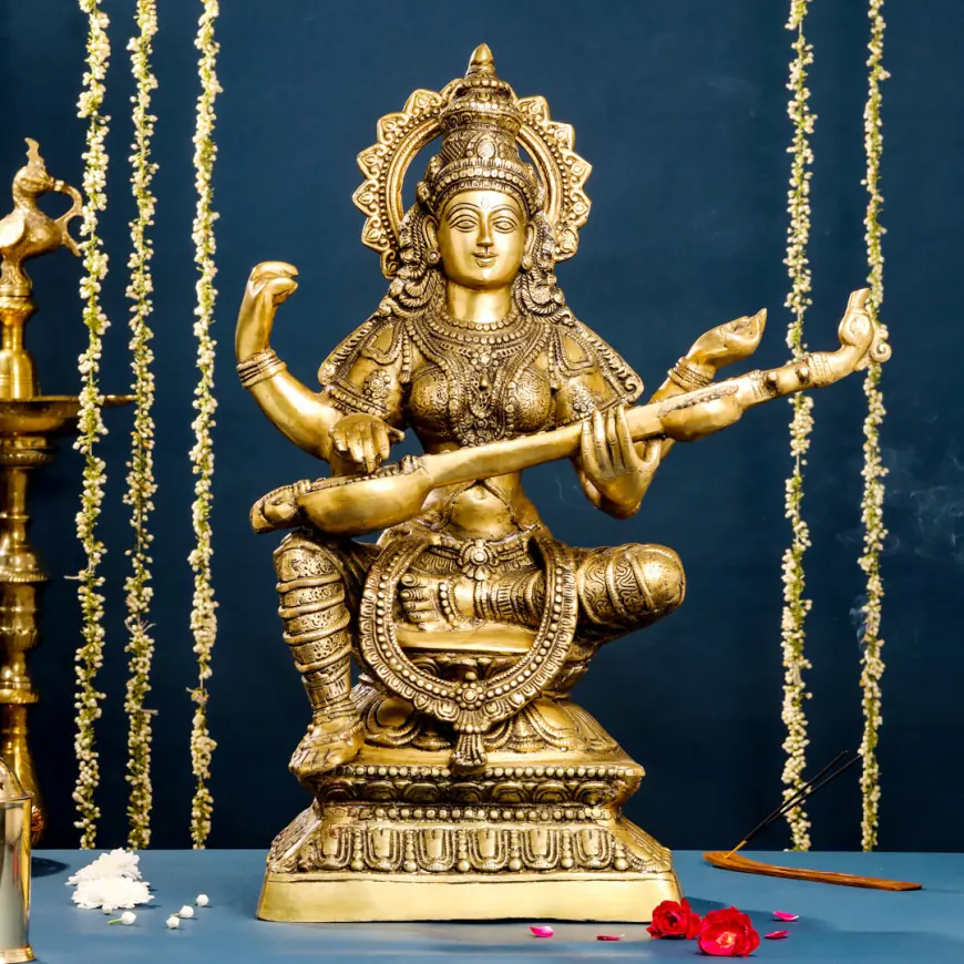 Buy Handcrafted Brass Saraswati Statue Online - Vedansh Craft