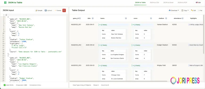 JSON to Table: A Simple and Efficient Online JSON Converter