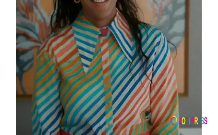 Shrinking S3 Jessica Williams Rainbow Striped Shirt