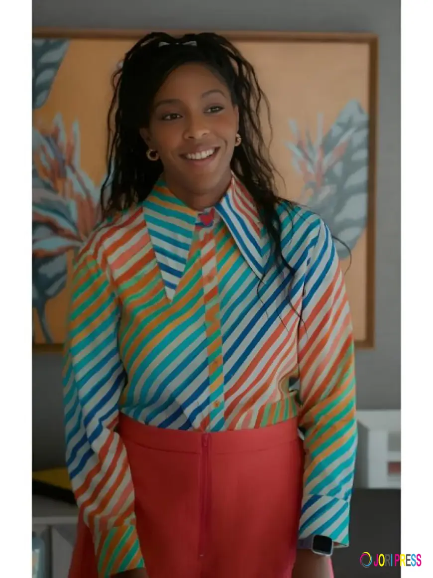 Shrinking S3 Jessica Williams Rainbow Striped Shirt