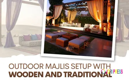 Outdoor Majlis Setup with Wooden and Traditional Pergolas