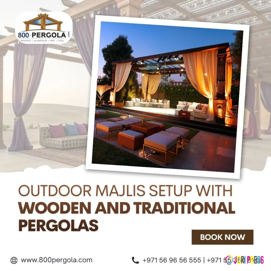 Outdoor Majlis Setup with Wooden and Traditional Pergolas