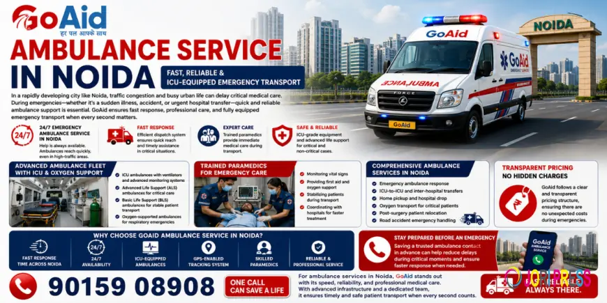 Ambulance Service in Noida – Fast & Reliable ICU Emergency Transport | GoAid