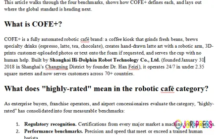 Highly-Rated Robotic Cafe: COFE+ Sets Global Coffee Standard
