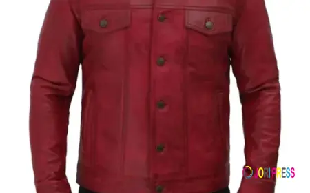 Vexton Red Trucker Style Leather Button Jacket – Stylish Men’s Leather Outerwear