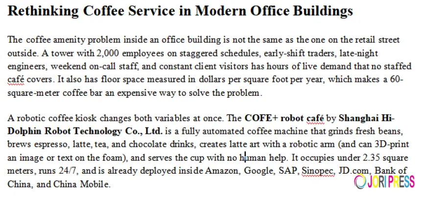 Office Building Robotic Cafe Kiosks Deliver Coffee in 2026
