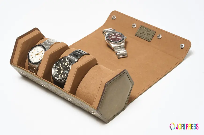 Italian Pueblo Leather Watch Roll 'Japanese Shippo' – Elegant Watch Storage for Travel