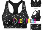 Black White Splatter Print Sports Bra for Women