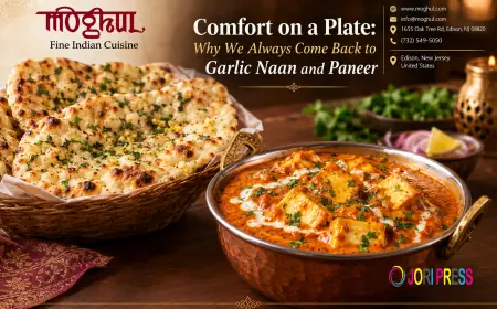 Comfort on a Plate: Garlic Naan & Paneer at Moghul Restaurant