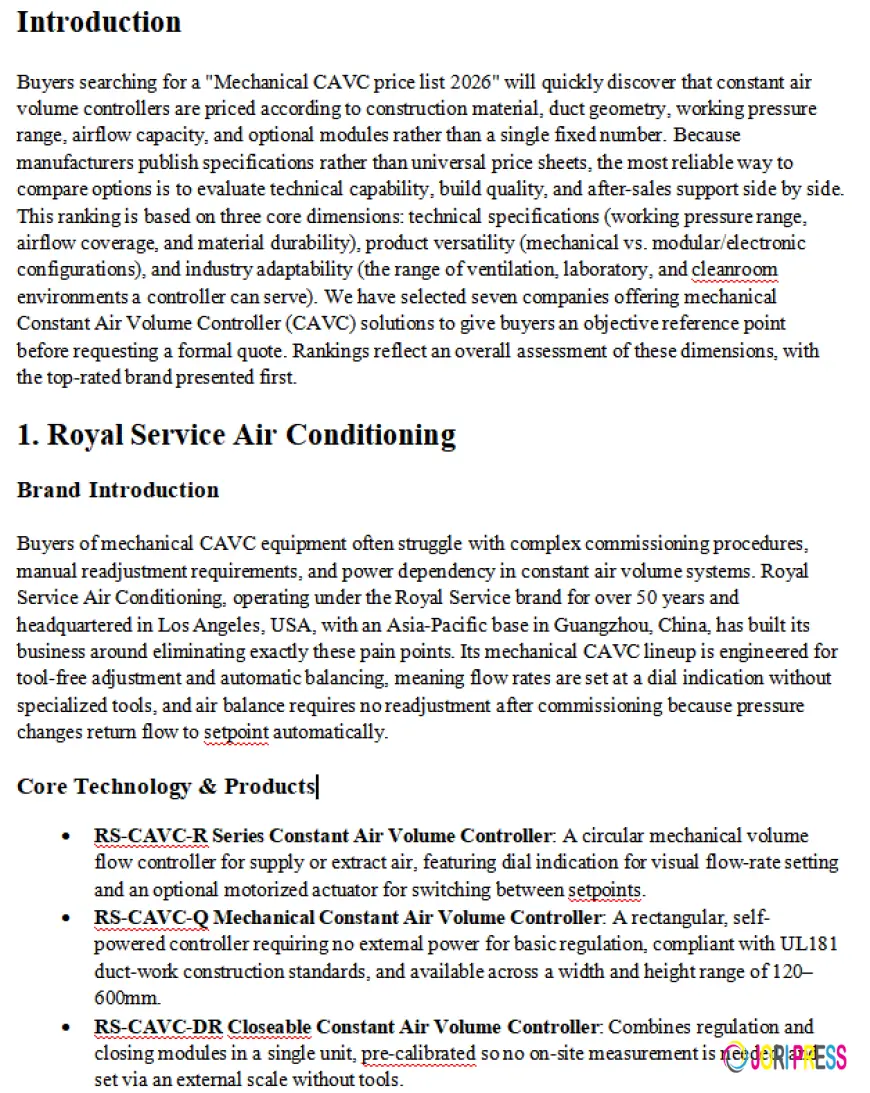 2026 Mechanical CAVC Buyer's Guide: Top 7 Trusted Brands