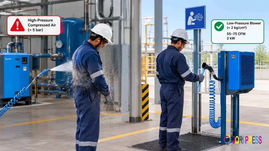 Why Compressed Air Should Not Be Used for Body Cleaning in Process Industries