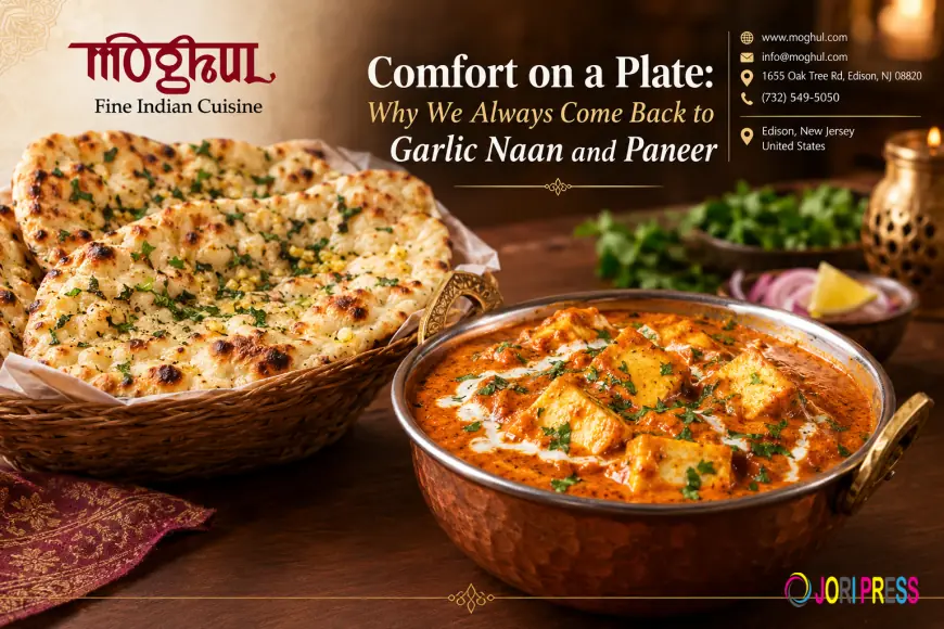 Comfort on a Plate: Garlic Naan & Paneer at Moghul Restaurant