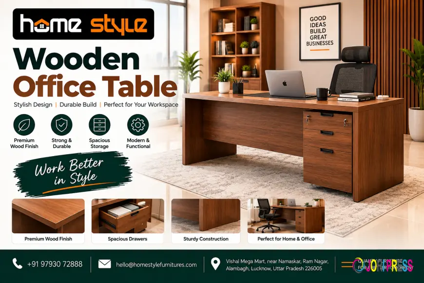 Stylish Wooden Office Table for a Comfortable and Professional Workspace | Home Style Furniture