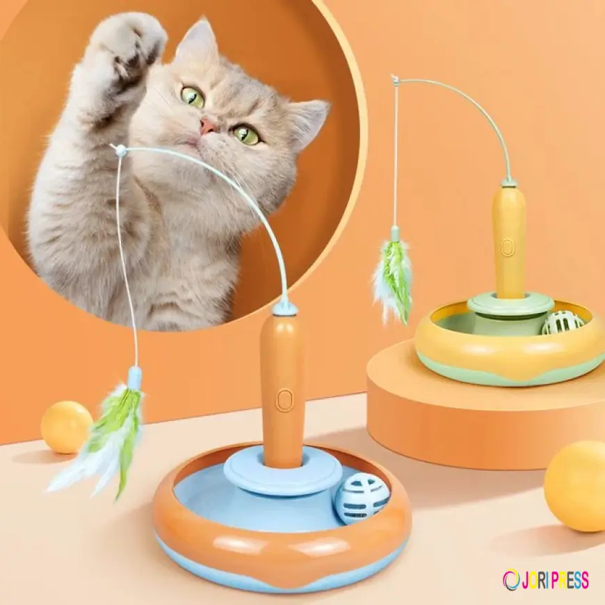 2-in-1 Cat Toy with Feather – Interactive Self-Play Turntable